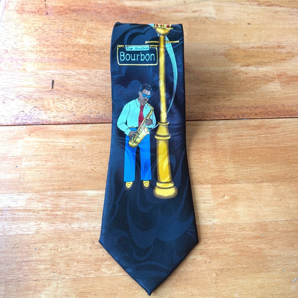 Steven Harris Mens New Orleans Jazz Bourbon Street Saxophone Black Novelty Tie